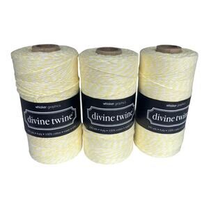 Divine Twine Set 3 Bakers String Cotton 240 Yards, 4 PLY Yellow White Stripe New